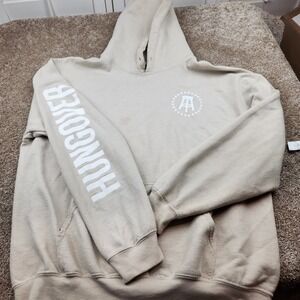 Barstool Sports Hungover Hoodie Tan Beige Large Gildan Heavy Blend !!STAINED
